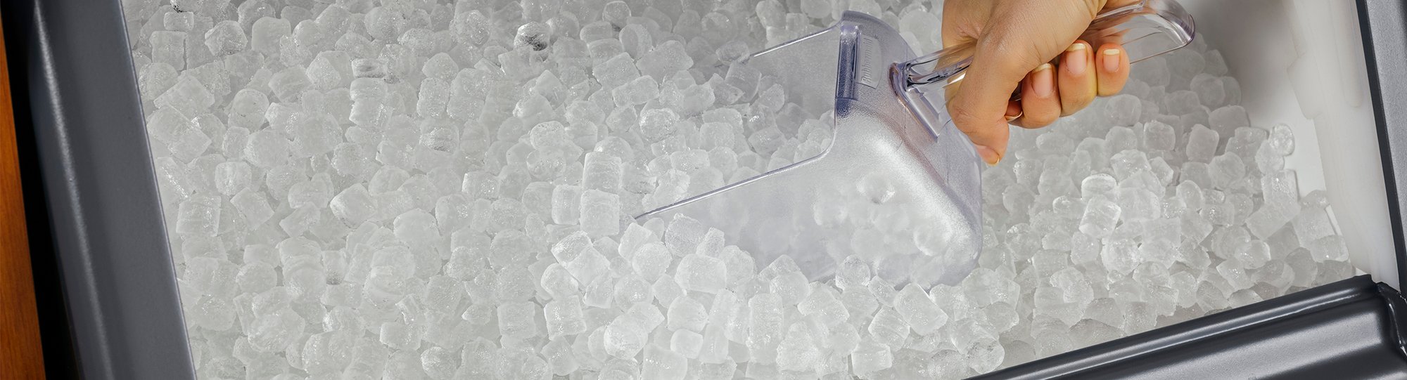 Scooping ice from a Maestro Plus bin closeup