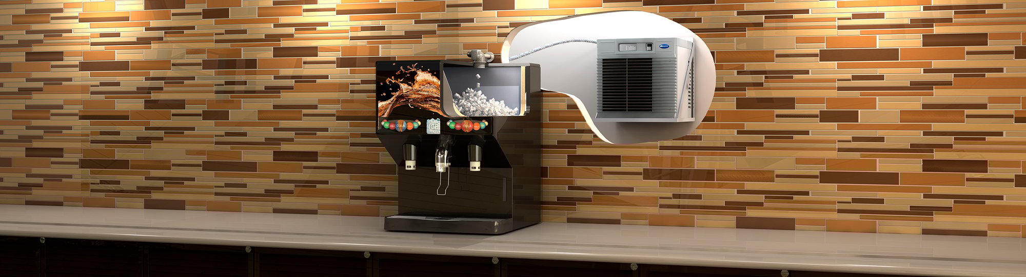 Onsite dining setting with Follett ice machine filling beverage dispenser