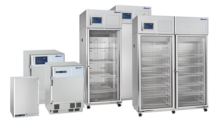 Grouping of Follett compact and full size refrigerators