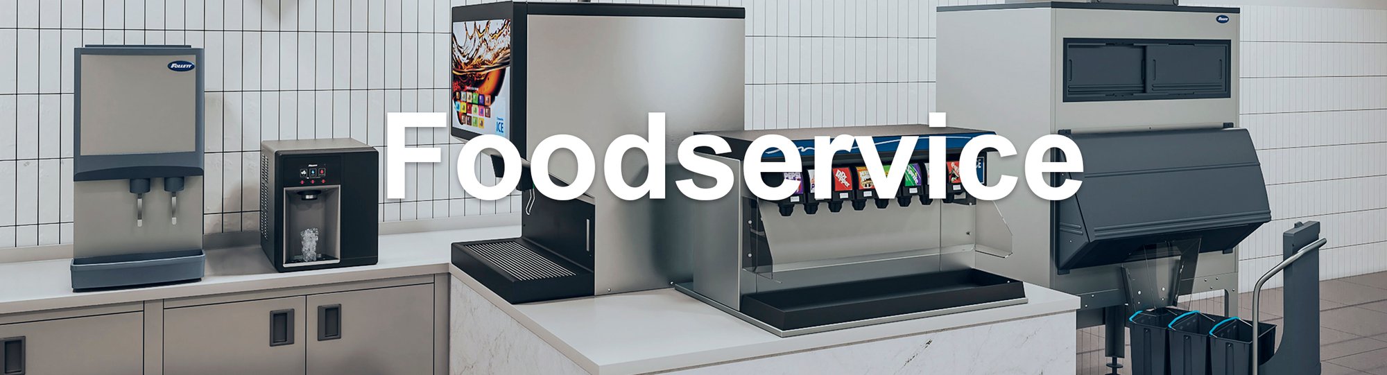 Foodservice banner with an assortment of Follett products in the background