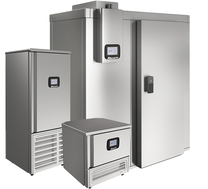 Grouping of 5-tray, 15-tray, and 2-trolley blast chillers