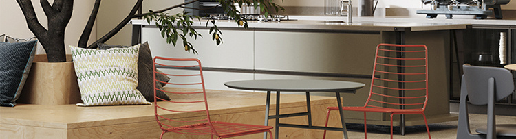 Workplace break room closeup of table and chairs
